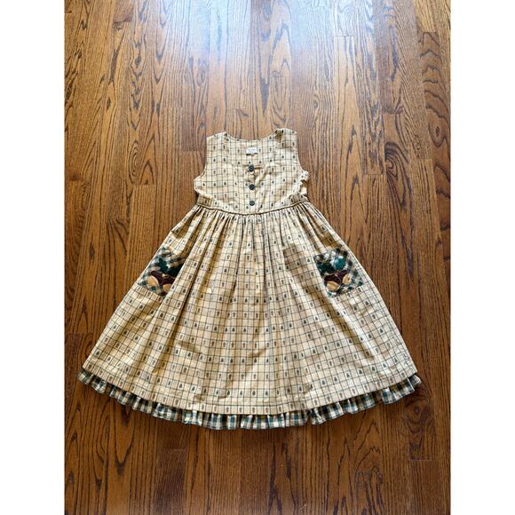 Vintage Girls Pinafore Dress Cottage Homestead Farm Modest Autumn Ruffle Church - Picture 7 of 9